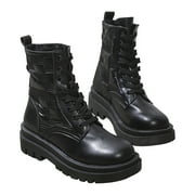 AnuYalue Boots on Clearance 2025 Women's Biker Boots Lace up Combat Riding Military Boot Mid Calf Motorcycle Fashion Festival Boots Combat Riding Military Boots for Women